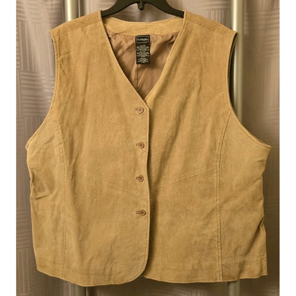 Outbrook Tan Suede Leather Womens Button Lined Vest Sz 3XL